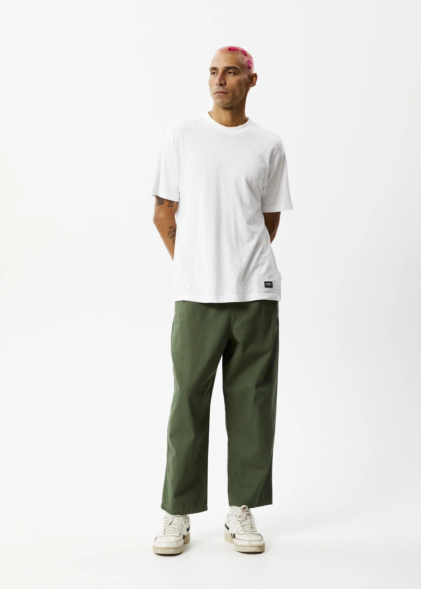 AFENDS Mens Ninety Eights - Baggy Elastic Waist Pants - Cypress