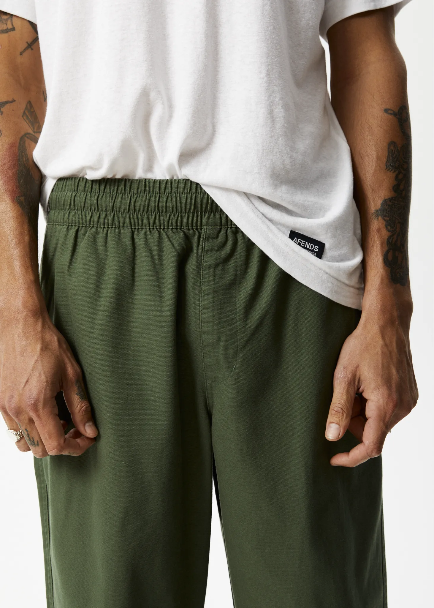 AFENDS Mens Ninety Eights - Baggy Elastic Waist Pants - Cypress