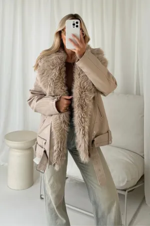 Alexis cream faux fur and PU leather jacket