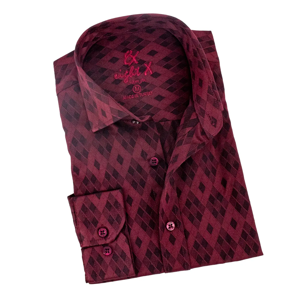 Argyle Jacquard Button Down Shirt - Burgundy