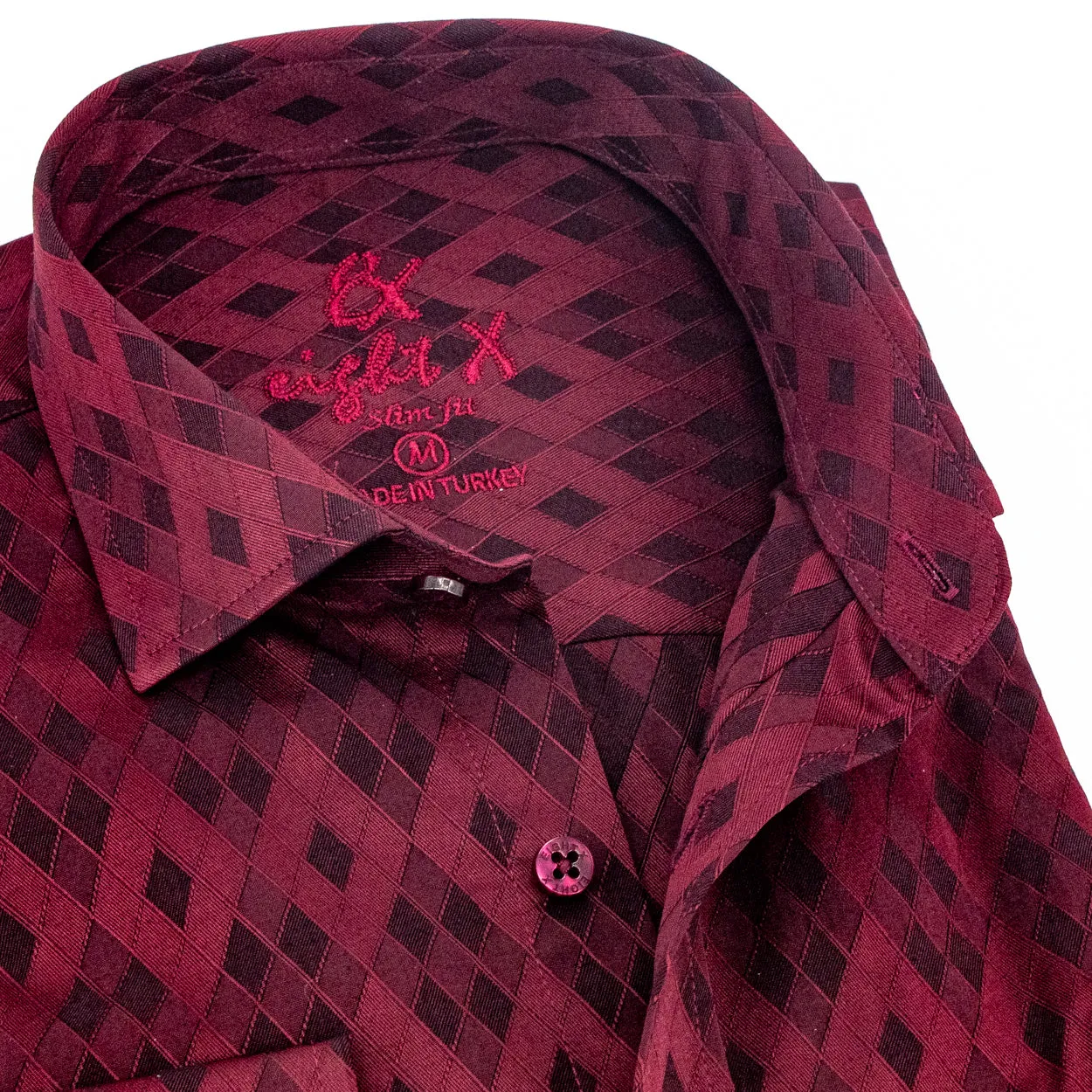 Argyle Jacquard Button Down Shirt - Burgundy