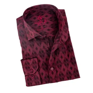 Argyle Jacquard Button Down Shirt - Burgundy