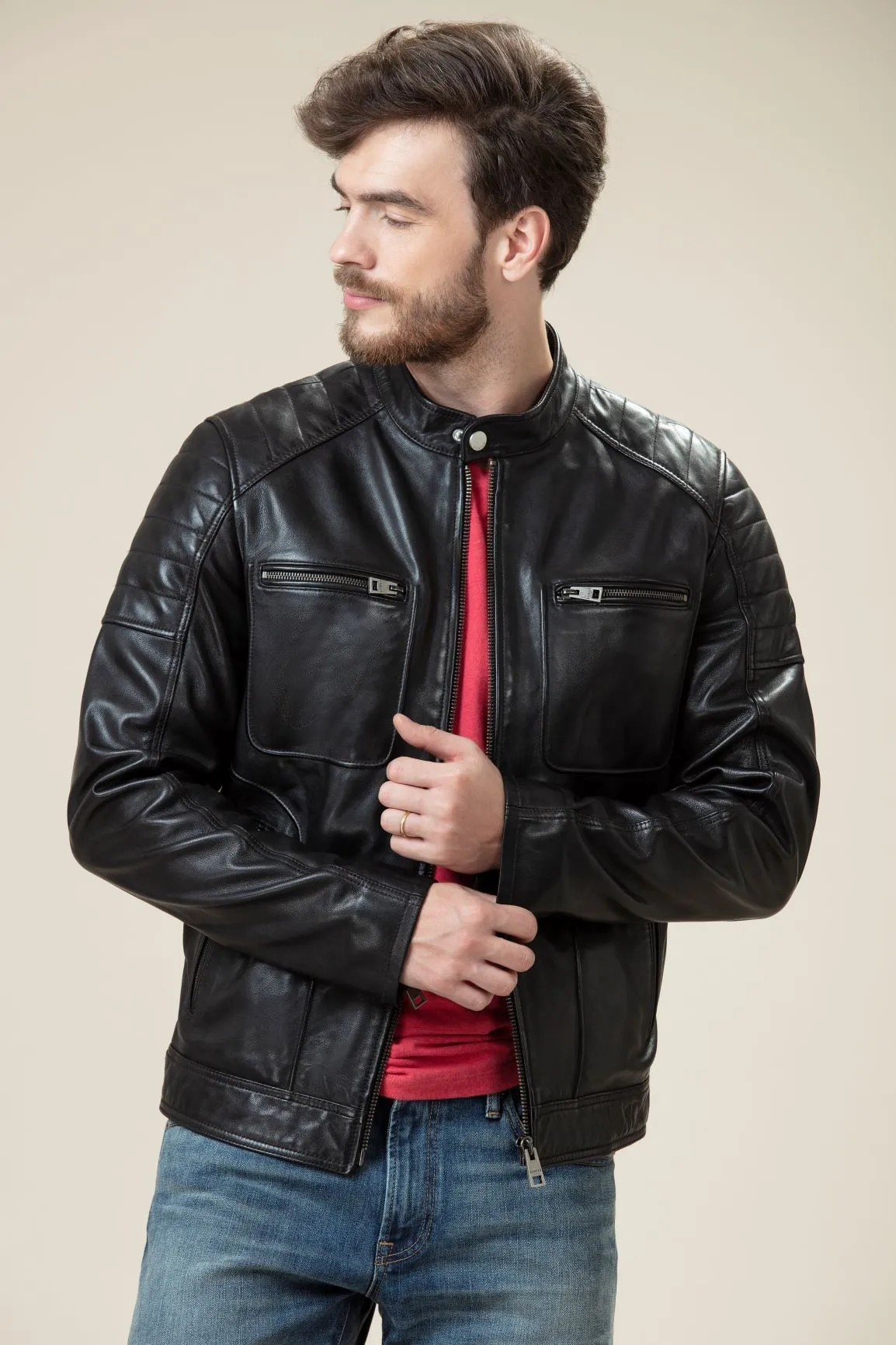 Black Bomber TWIRF Sheep Skin Leather Jacket