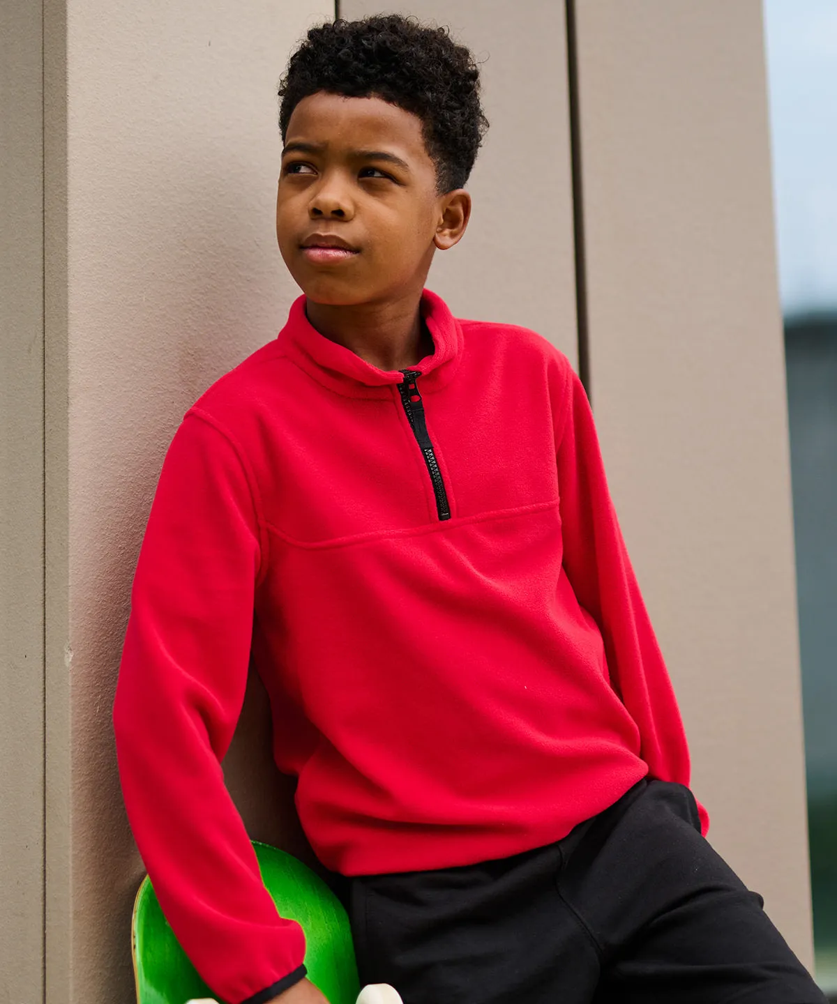 Black/Classic Red - Kids half-zip microfleece