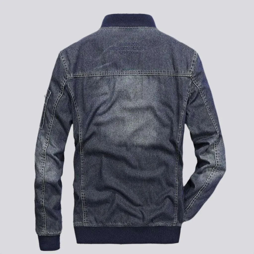 Bomber sanded denim jacket for men