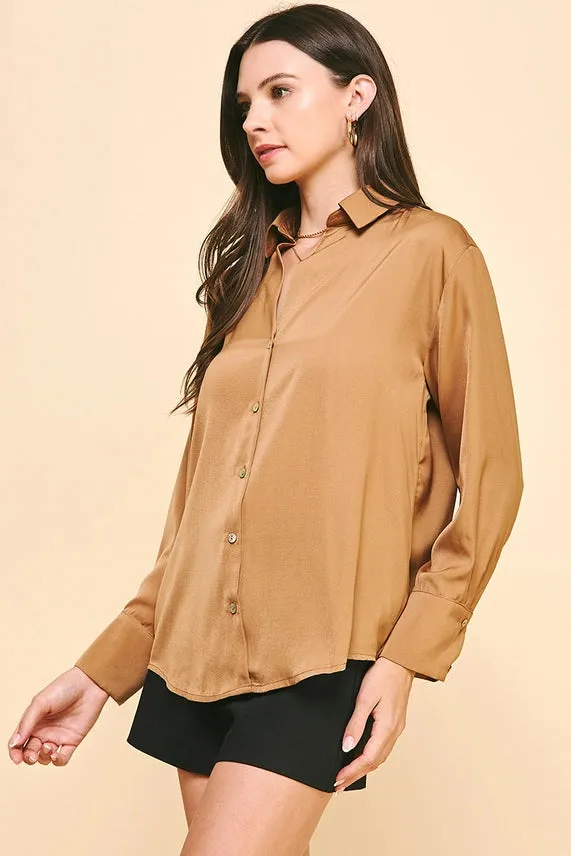 Button Down Woven Shirt | Camel, Cream