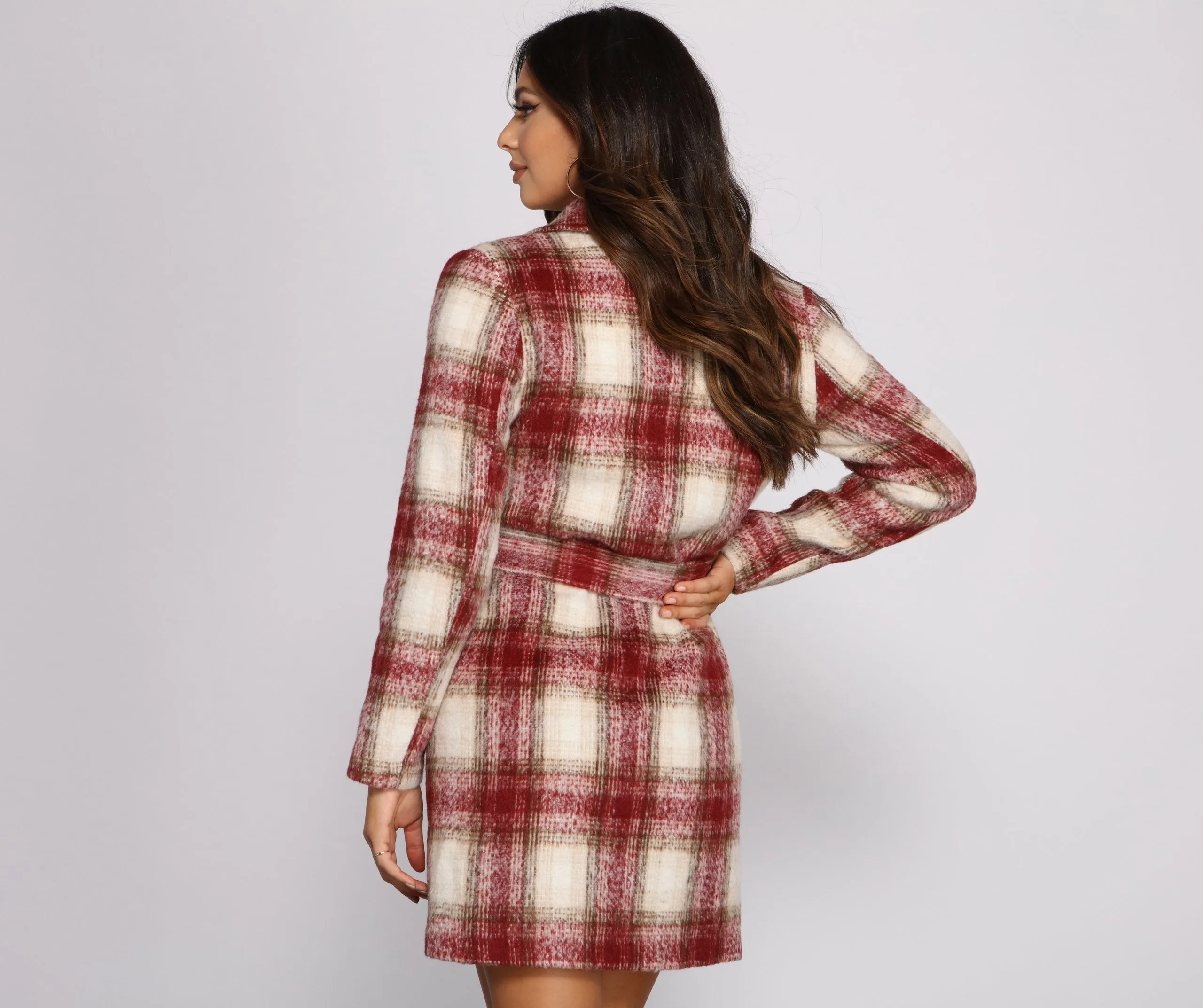 Chic In Plaid Belted Coat