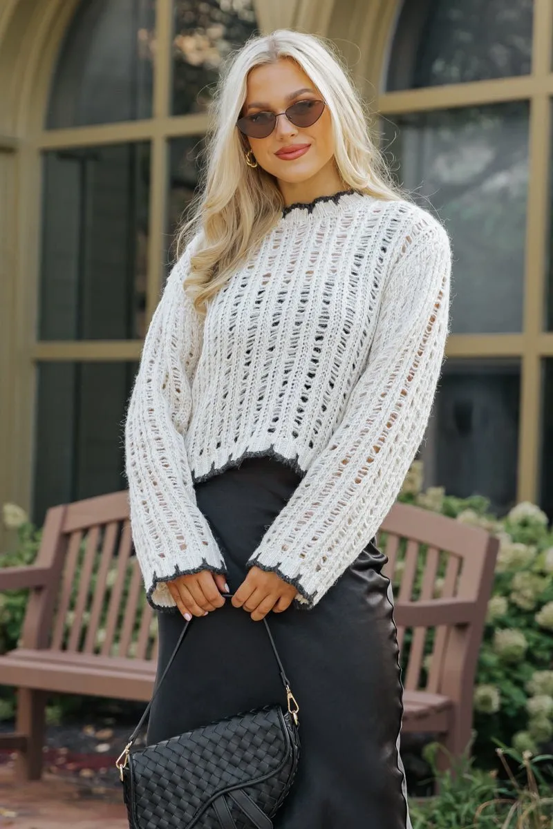 Cream Contrast Stitch Crochet Sweater - FINAL SALE