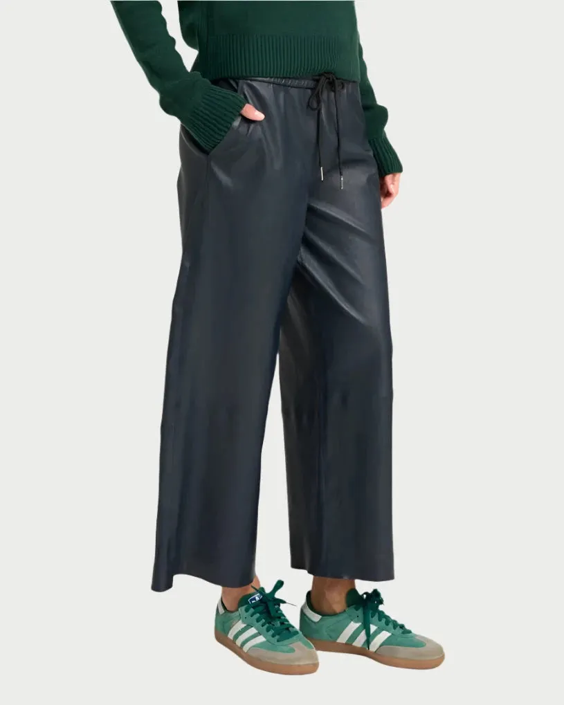 Cropped Baggy Leather Pants in Midnight