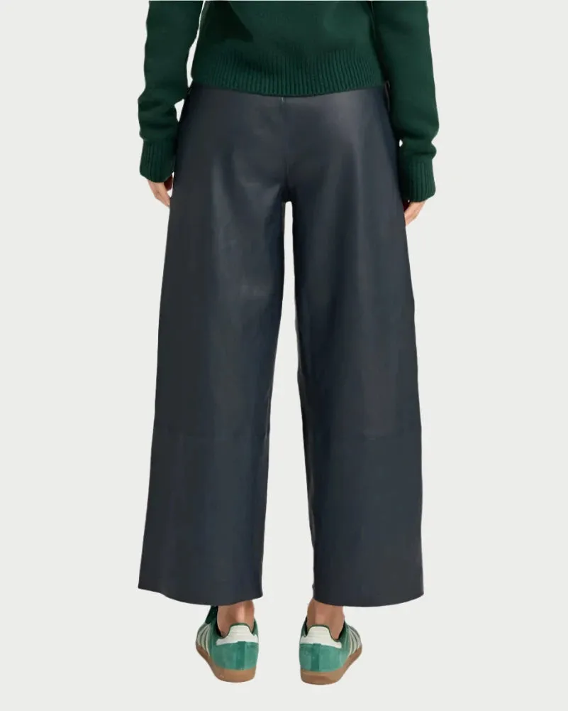 Cropped Baggy Leather Pants in Midnight