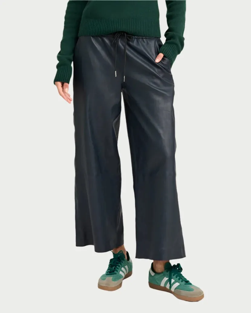 Cropped Baggy Leather Pants in Midnight