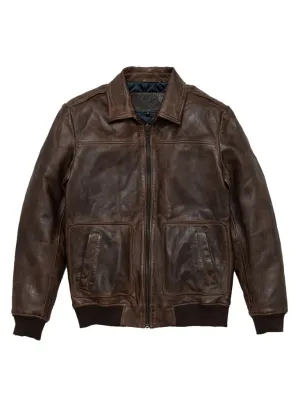 Dark Brown Shirt Style Bomber Leather Jacket