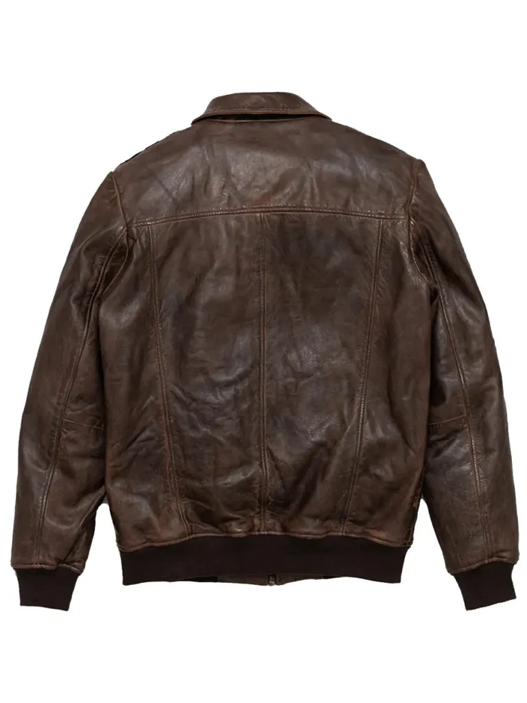 Dark Brown Shirt Style Bomber Leather Jacket