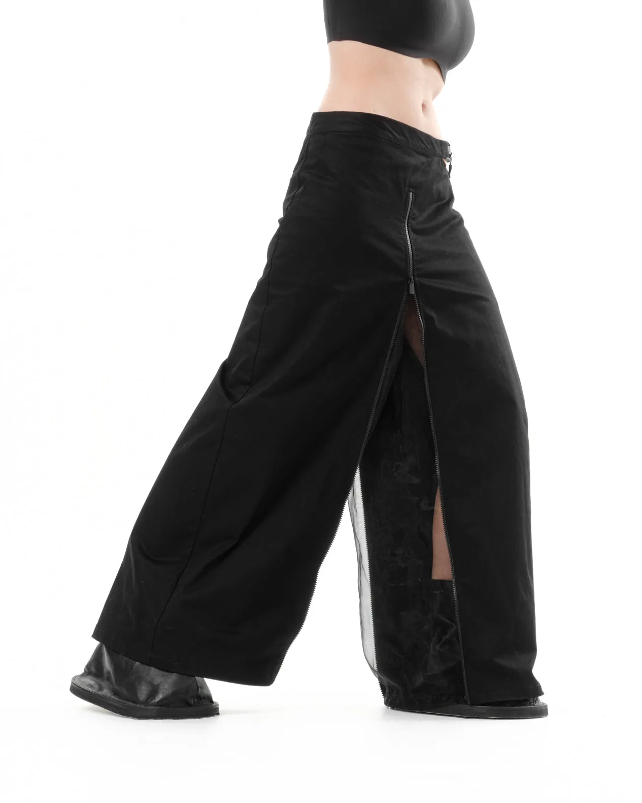 DIAPHANUM TRANSFORMER WIDE LEG ZIP UP TROUSERS