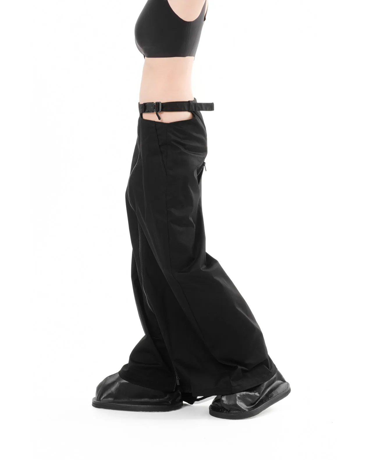 DIAPHANUM TRANSFORMER WIDE LEG ZIP UP TROUSERS