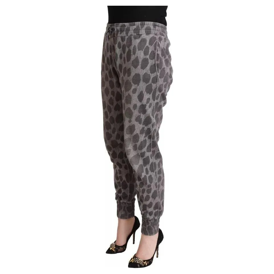 Dolce & Gabbana Gray Leopard Print Sweatpants Jogger Pants