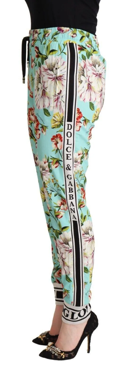 Dolce & Gabbana Green Floral Print Mid Waist Trouser Jogger Pants