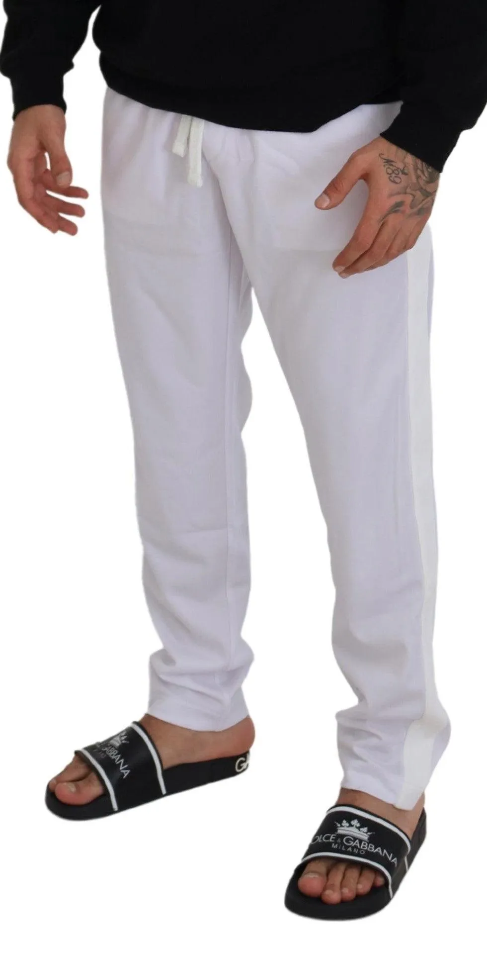 Dolce & Gabbana White Polyester Crown Logo Jogger Pants