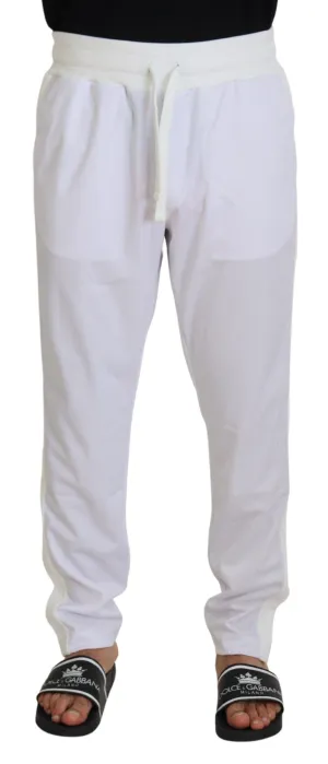 Dolce & Gabbana White Polyester Crown Logo Jogger Pants