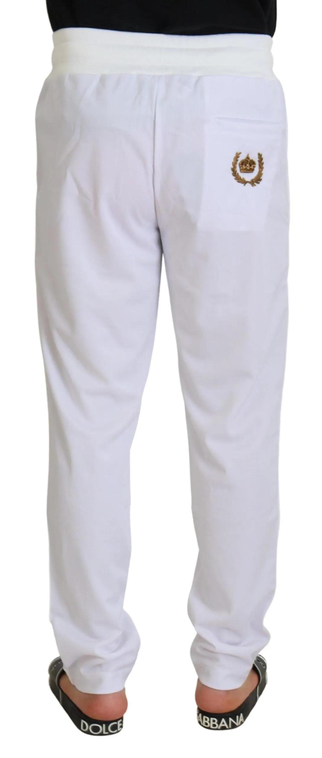 Dolce & Gabbana White Polyester Crown Logo Jogger Pants