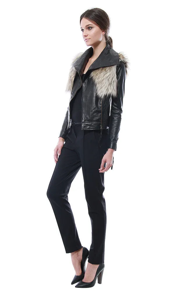 FAUX LEATHER MOTO WITH FUR