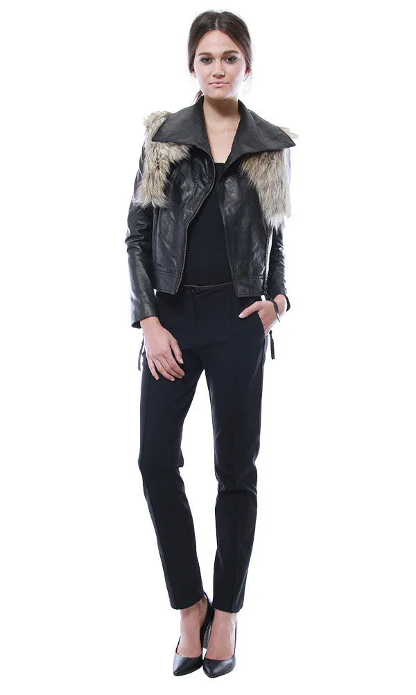 FAUX LEATHER MOTO WITH FUR