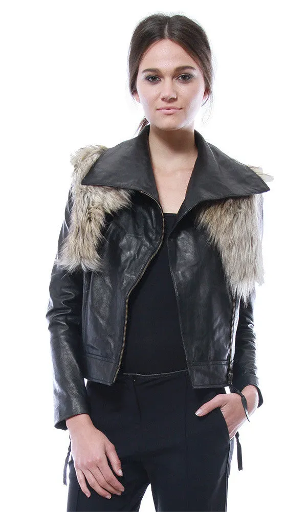 FAUX LEATHER MOTO WITH FUR