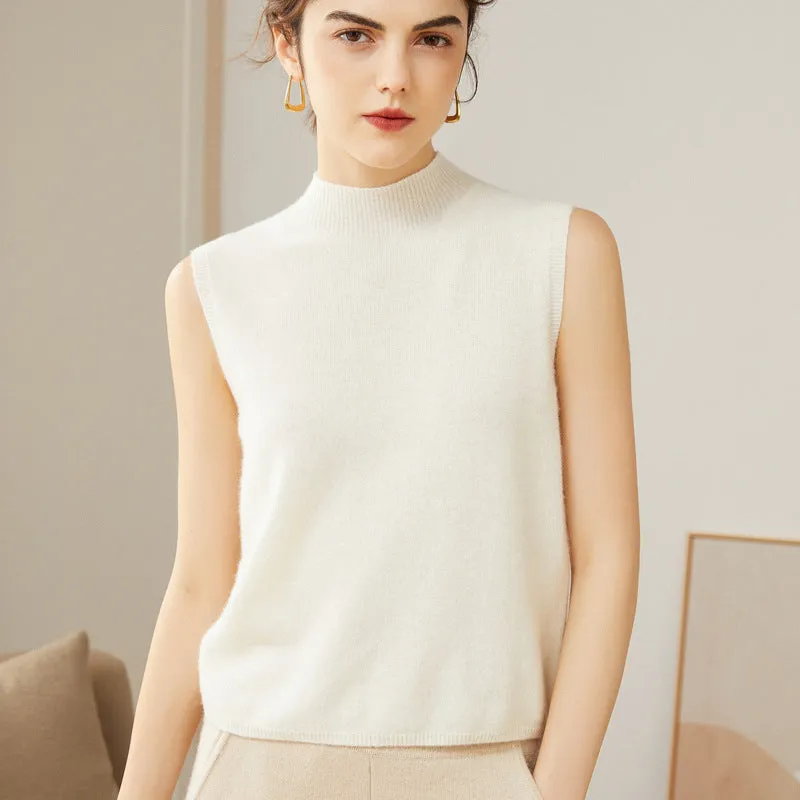 Half Turtleneck Sleeveless Knitted Bottoming Sweater  Cashmere Tops