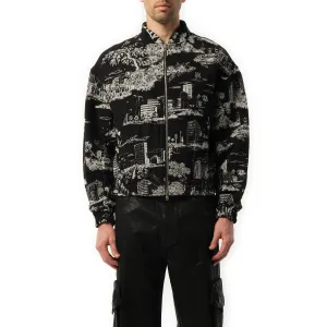 LA Landmark Tapestry Bomber Jacket in Black