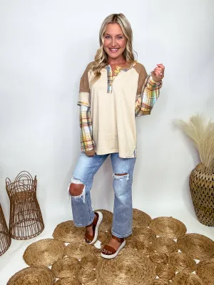 Layered Look Plaid Henley Long Sleeve Top