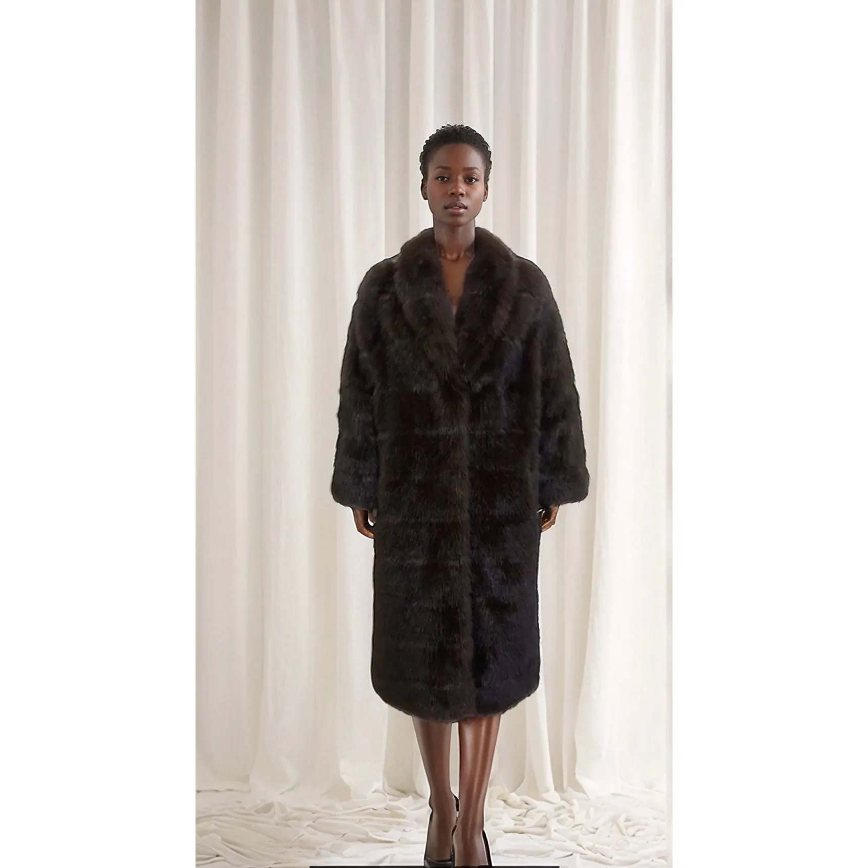 LIVIA Brown Vegan Fur Mink Coat