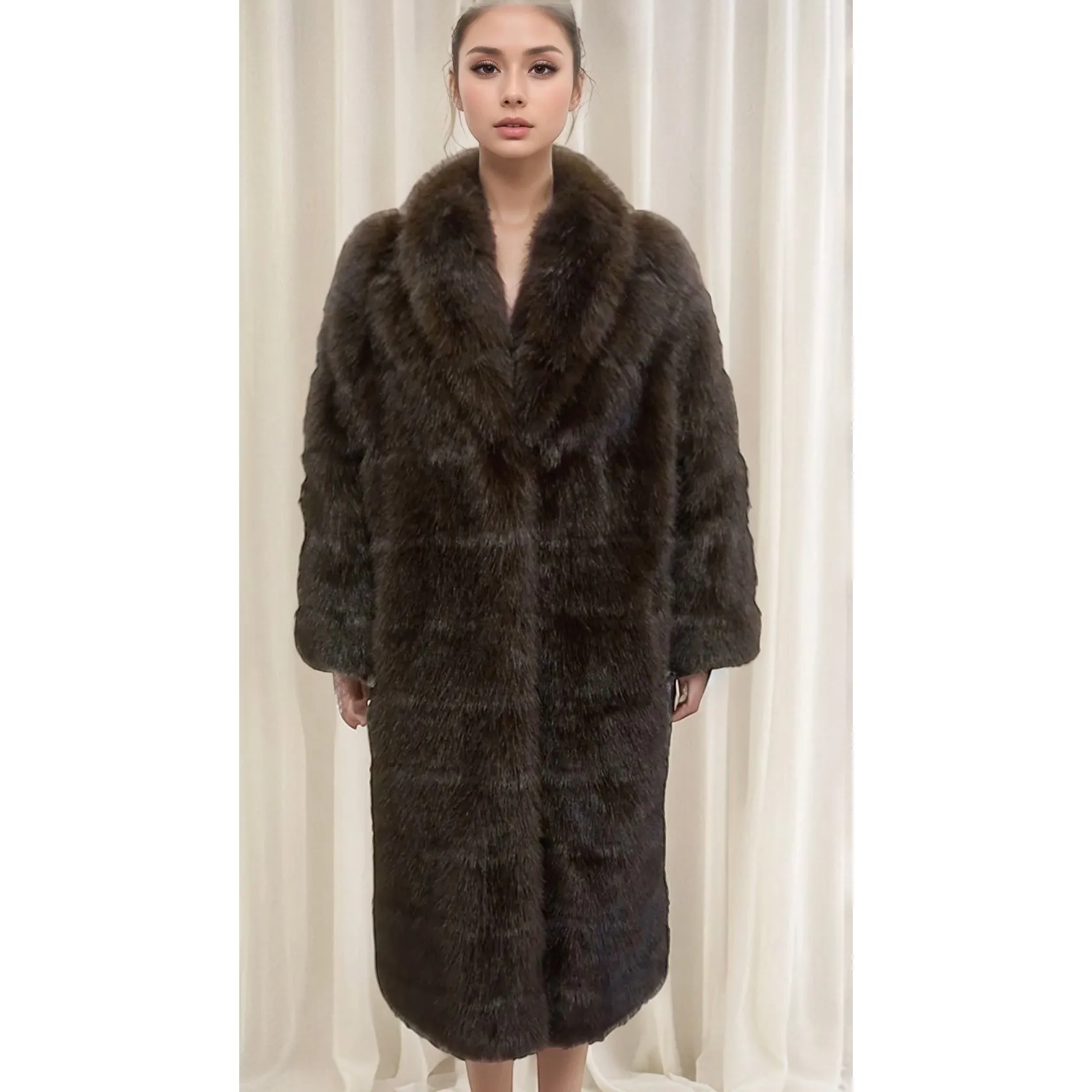 LIVIA Brown Vegan Fur Mink Coat