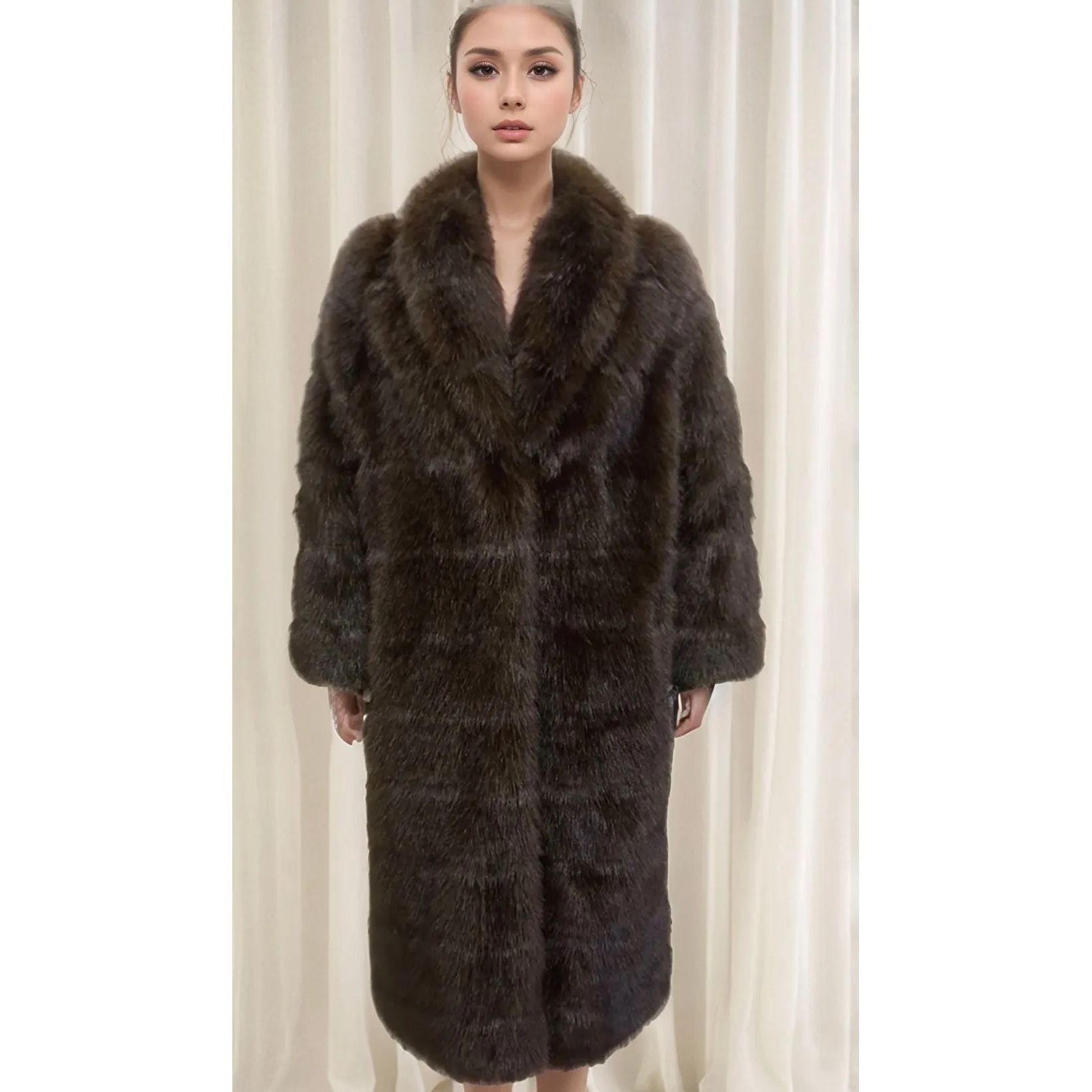 LIVIA Brown Vegan Fur Mink Coat