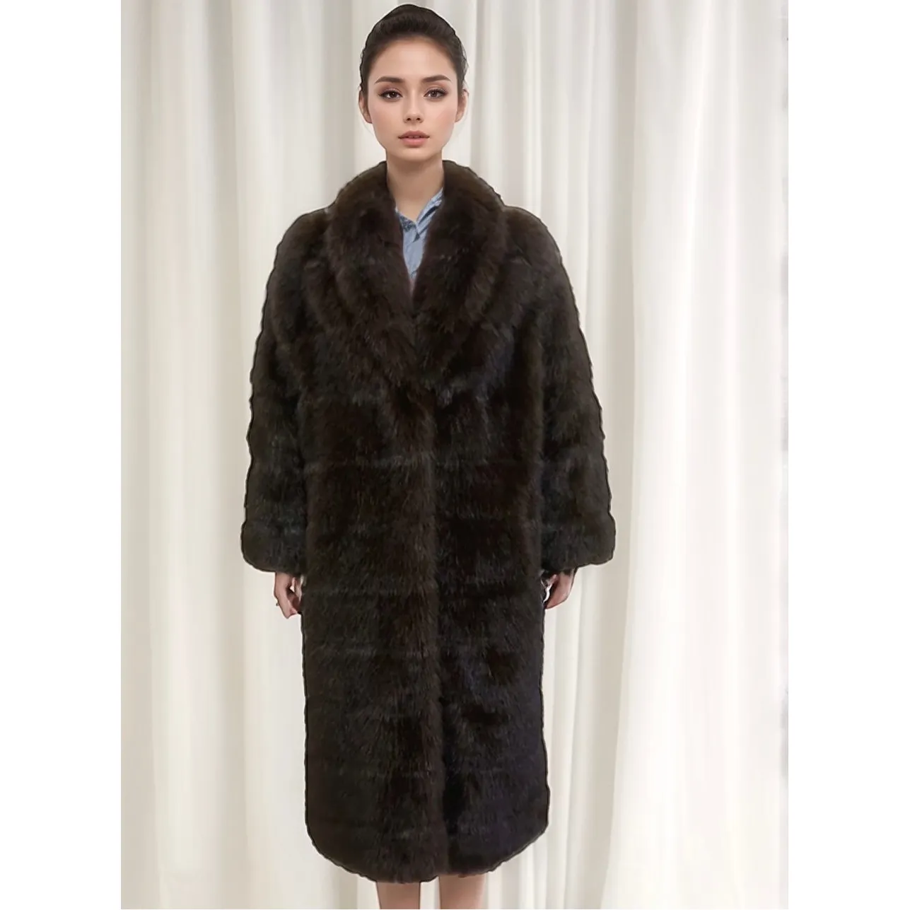 LIVIA Brown Vegan Fur Mink Coat