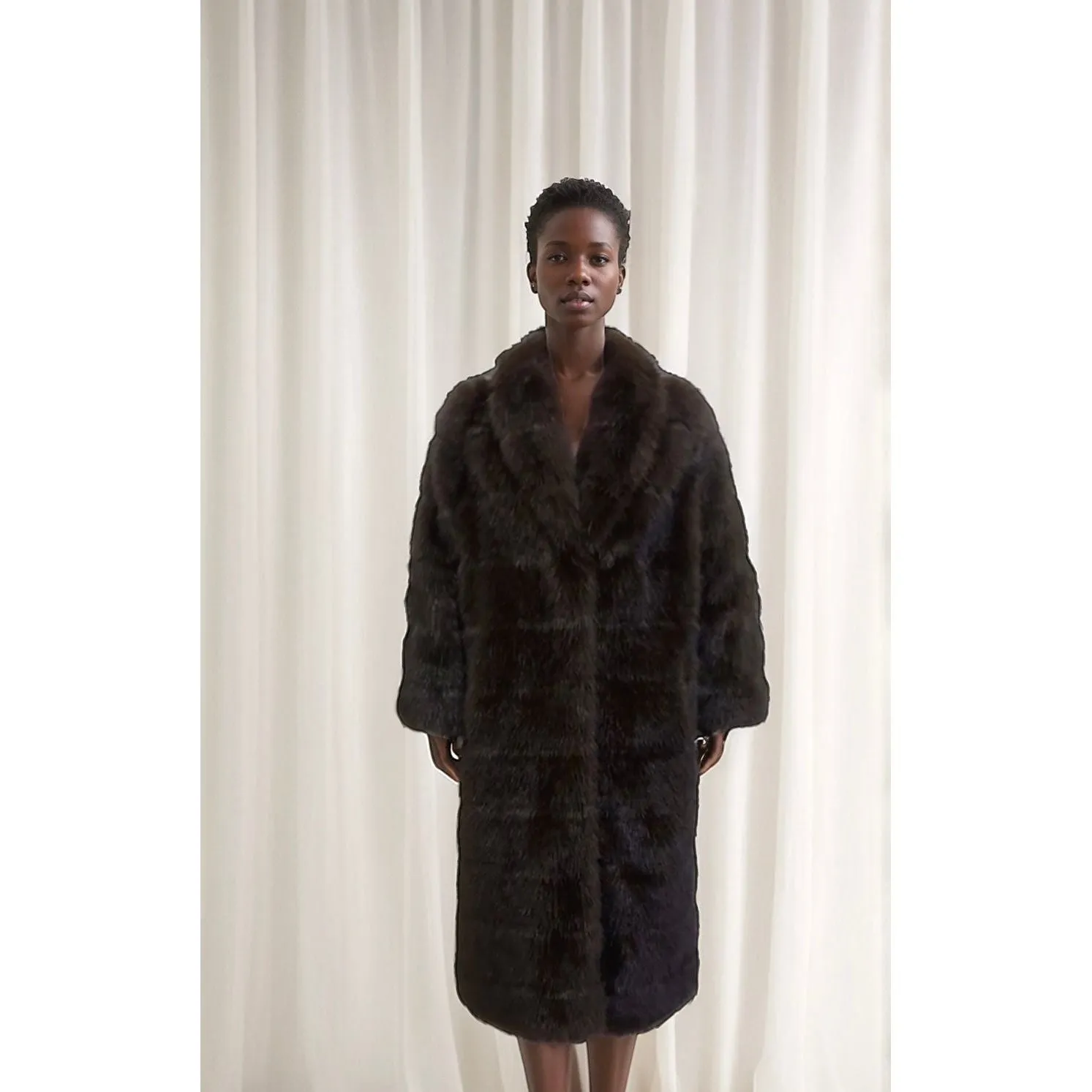 LIVIA Brown Vegan Fur Mink Coat