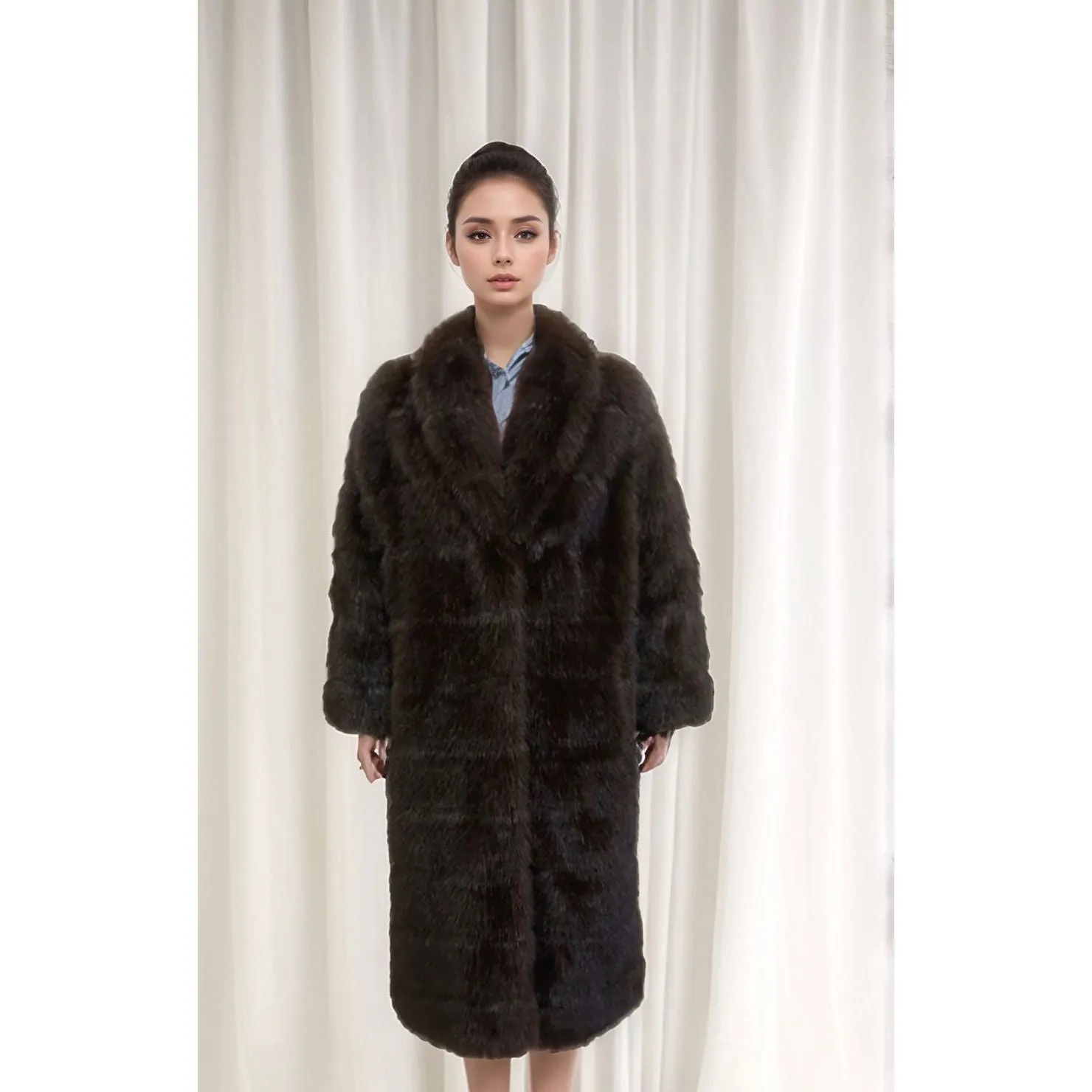 LIVIA Brown Vegan Fur Mink Coat