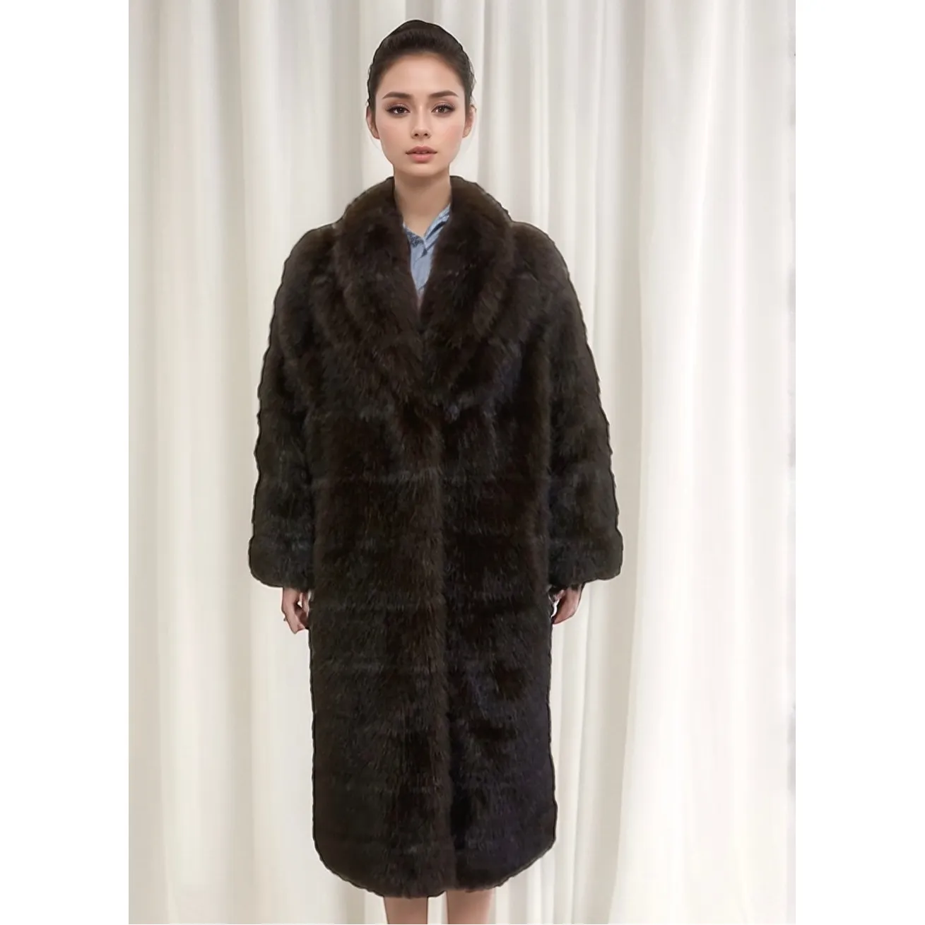 LIVIA Brown Vegan Fur Mink Coat