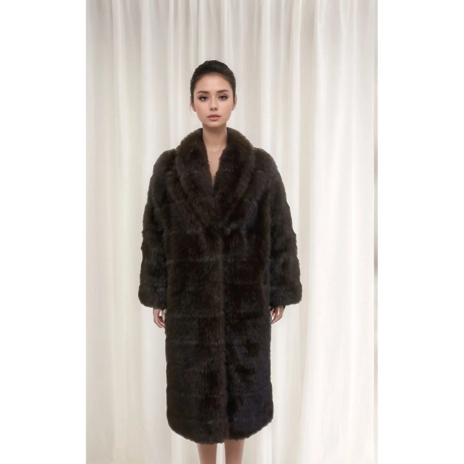 LIVIA Brown Vegan Fur Mink Coat