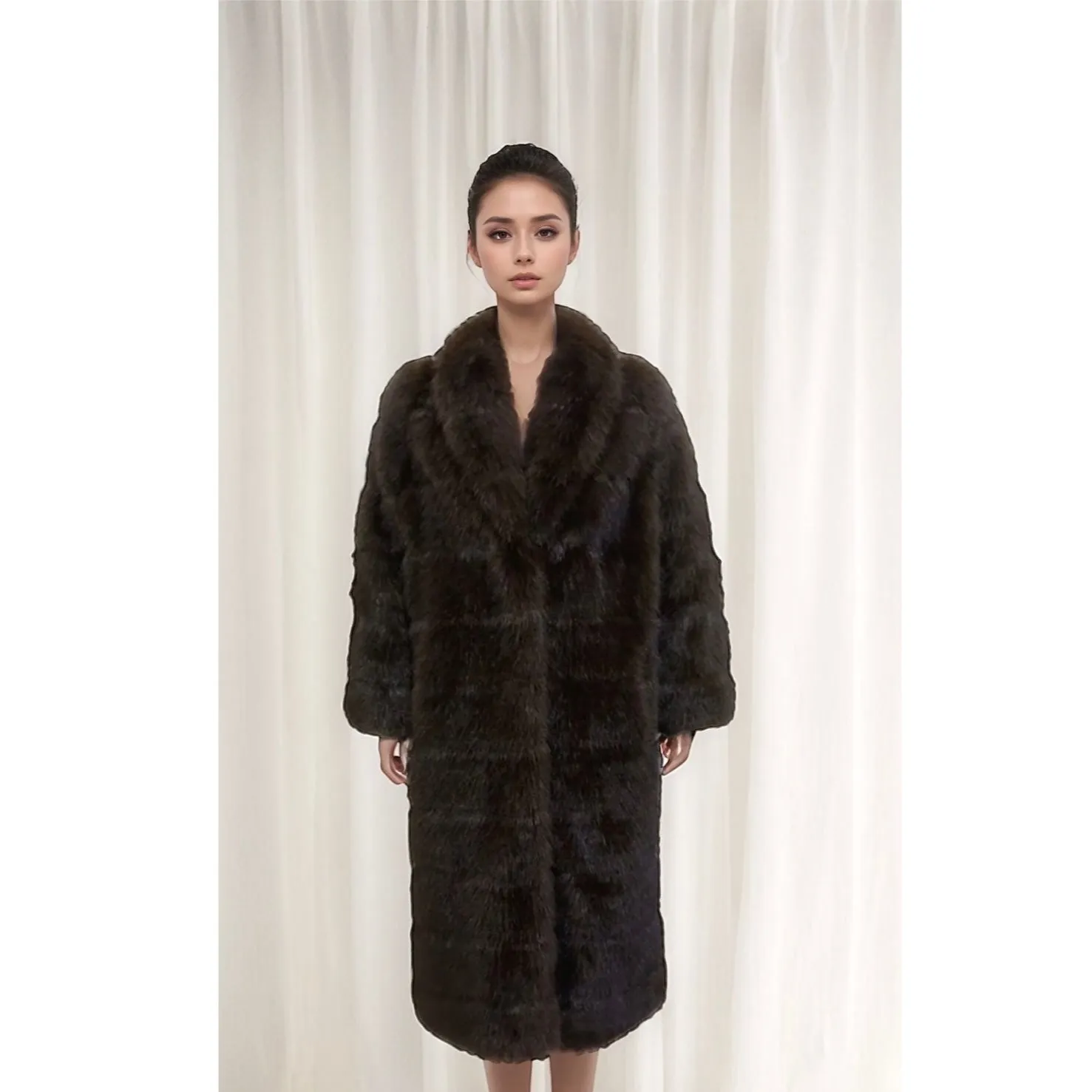 LIVIA Brown Vegan Fur Mink Coat