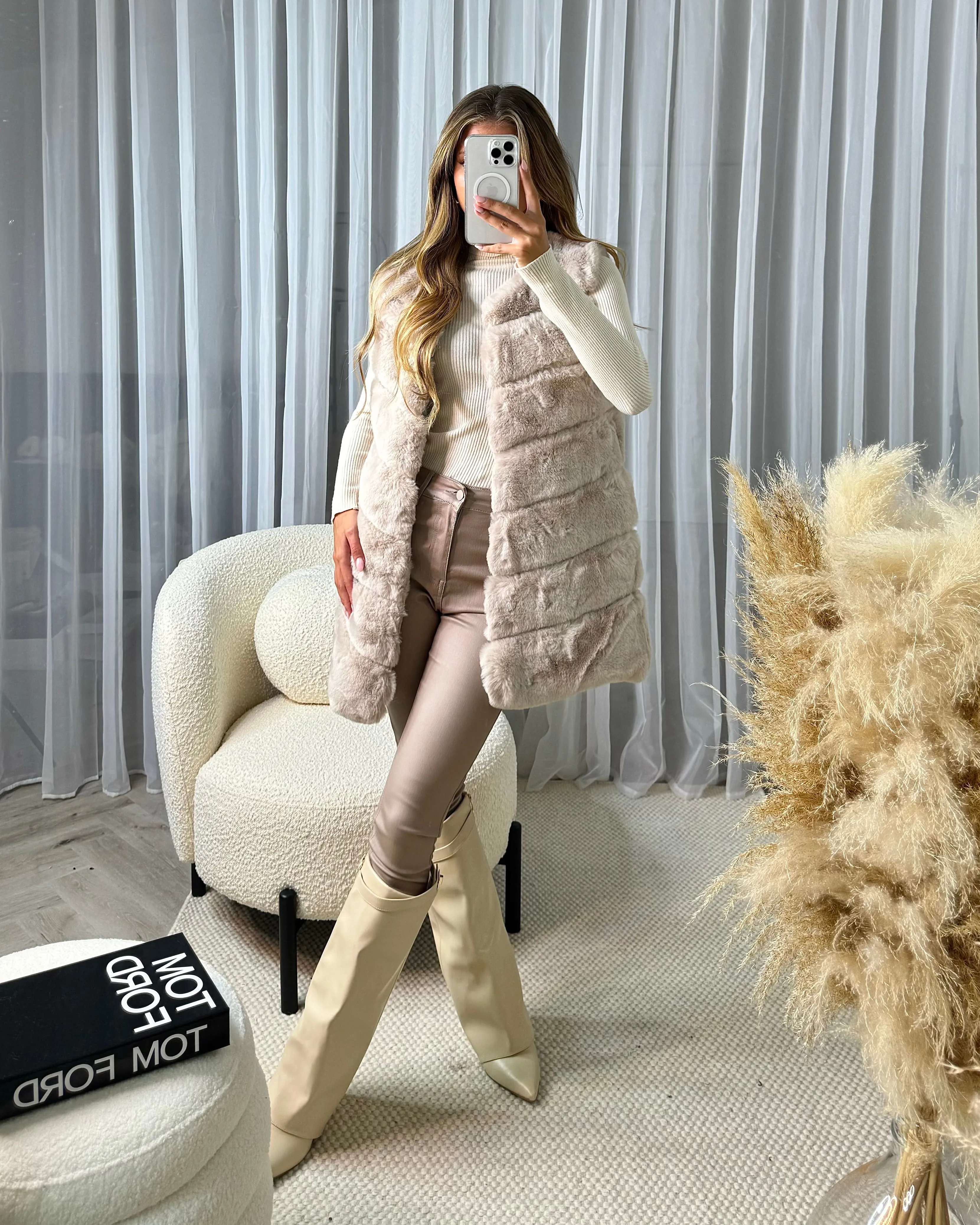 Lola Snuggle Faux Fur Gilet - Beige