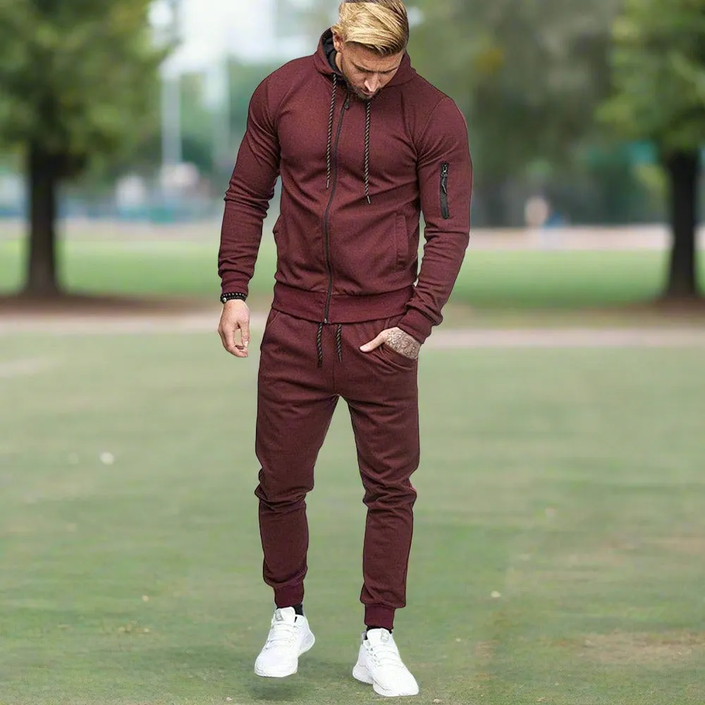 Men Zip Arm Pocket Hoodie & Side Slant Pocket Jogger Pants Sports Set