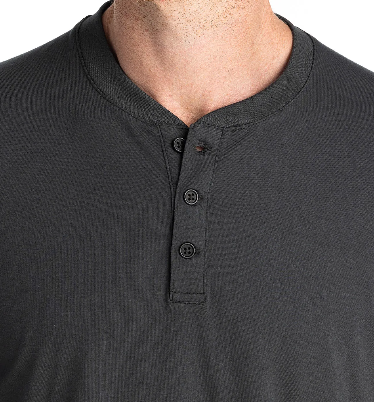 Men's Bamboo Flex Long Sleeve Henley - Black Sand