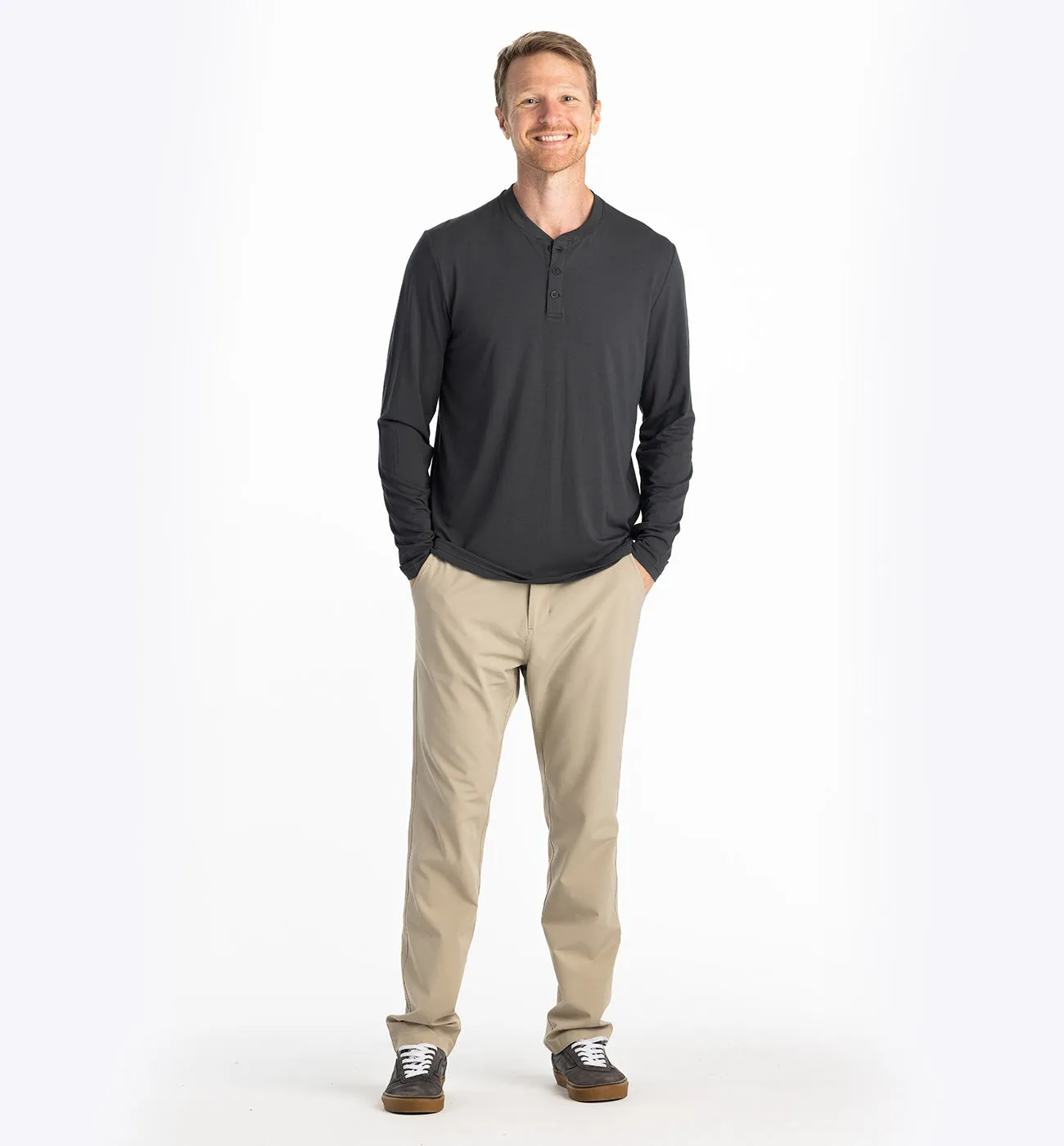 Men's Bamboo Flex Long Sleeve Henley - Black Sand