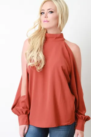 Mock Neck Open Sleeve Top