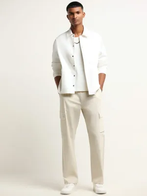 Nuon Cream Mid Rise Cotton Blend Relaxed Fit Cargo Pants