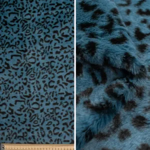 Patterned Plush Short Hair Faux Fur Design-21 Turquoise Cheetah by 25CM