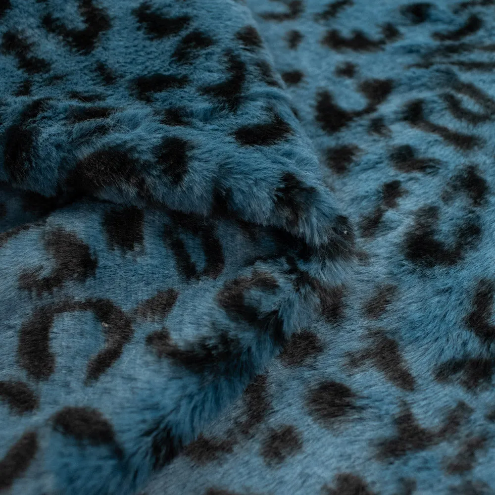 Patterned Plush Short Hair Faux Fur Design-21 Turquoise Cheetah by 25CM