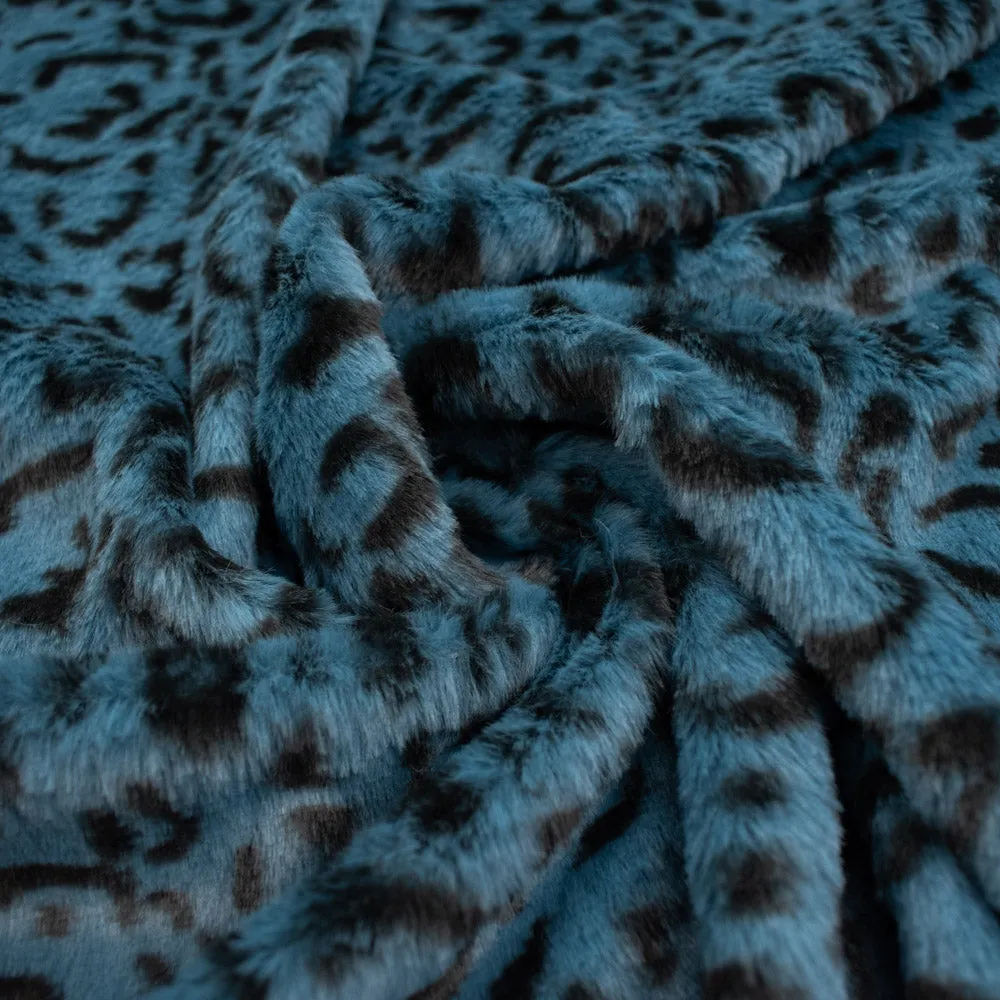 Patterned Plush Short Hair Faux Fur Design-21 Turquoise Cheetah by 25CM