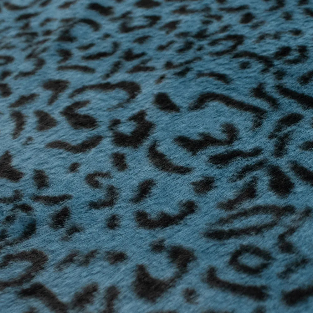 Patterned Plush Short Hair Faux Fur Design-21 Turquoise Cheetah by 25CM