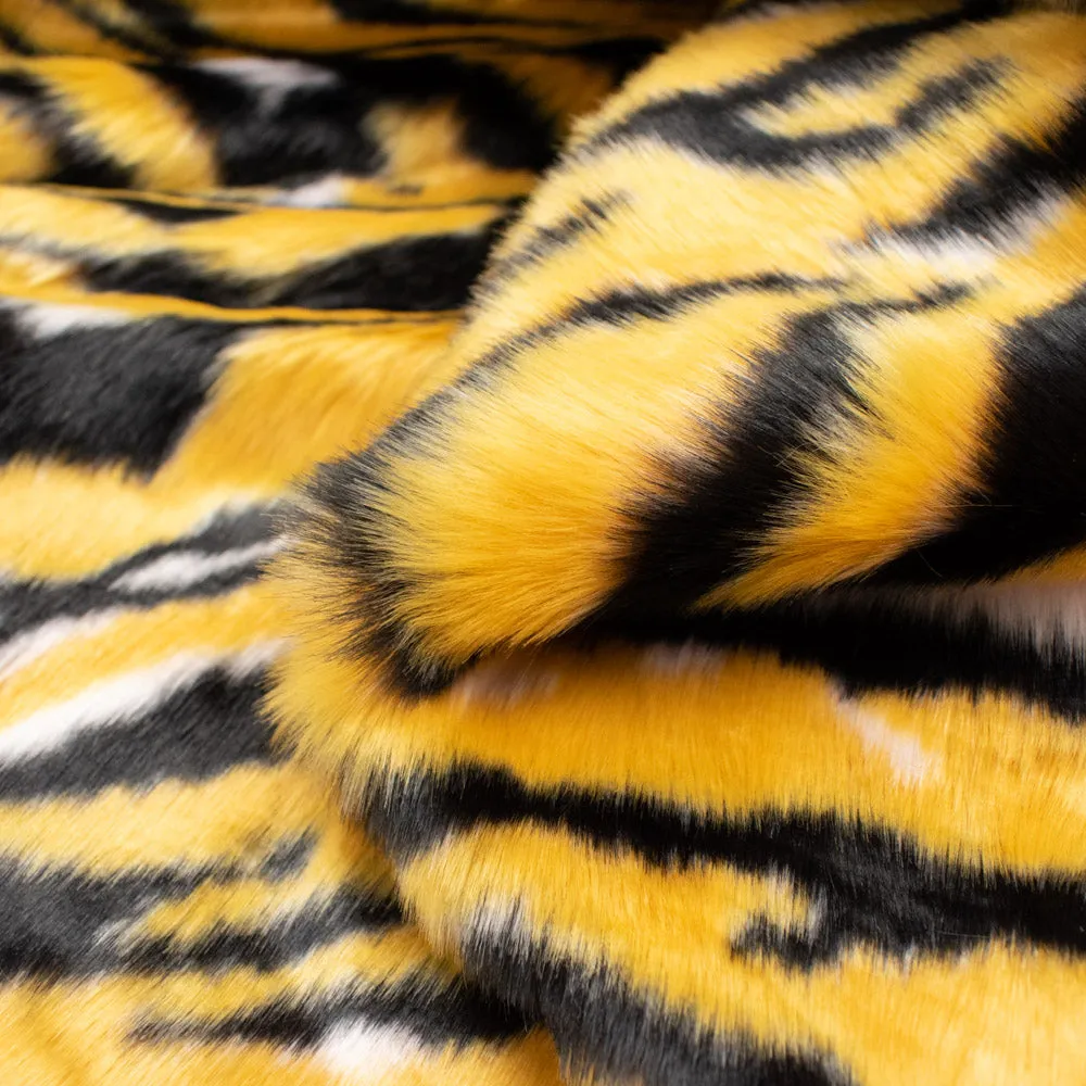 Patterned Plush Short Hair Faux Fur Design-8 Yellow Tiger Stripe by 25CM